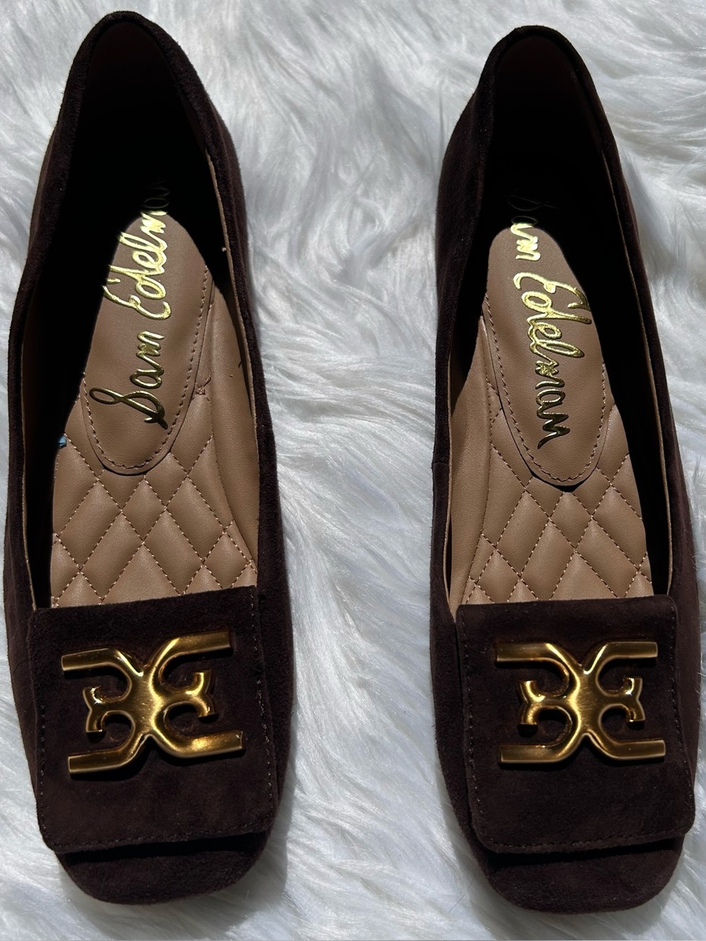 Sam Edelman Dark Brown Suede Loafers with Gold Hardware